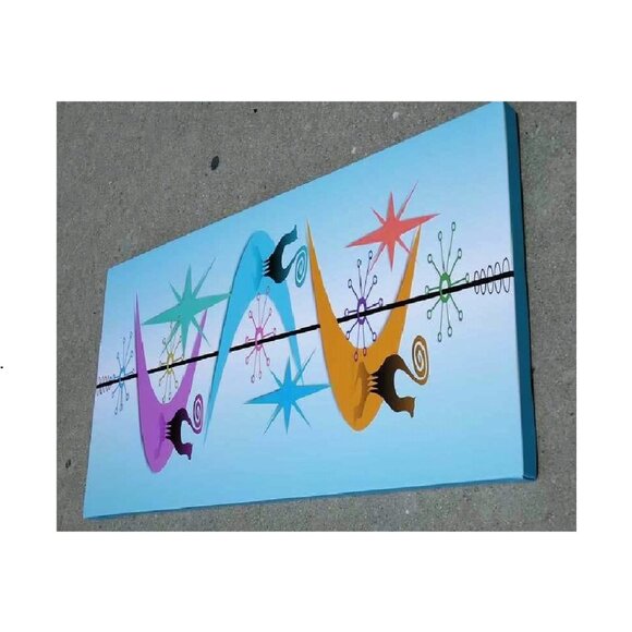 Retro MCM Style "SNOOTY" Cats on Boomerangs Giclee Print on Canvas Original Art - Picture 11 of 12